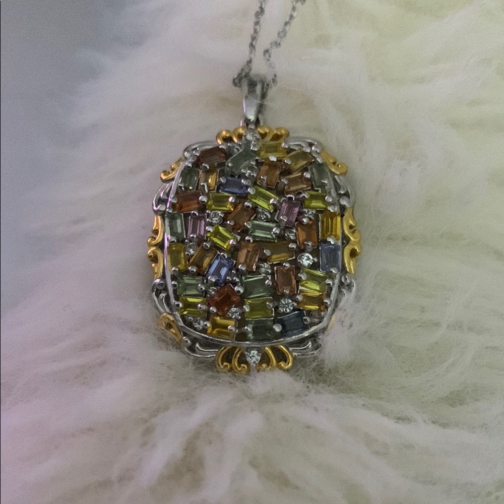 Silver and Gold Mosaic Gemstone Necklace